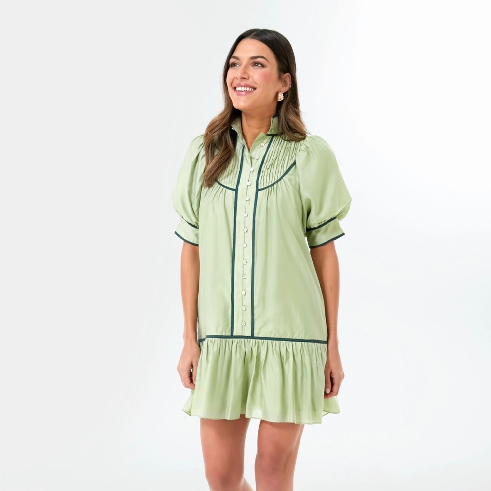 Tnuck Green Puff Sleeve Beatrix Dress